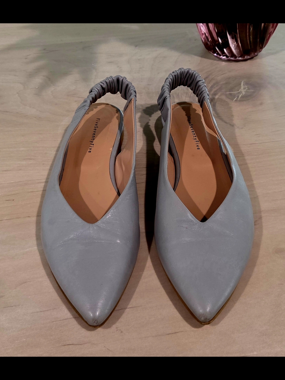 Barneys Pointed Slingback Flats in Light Gray